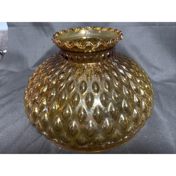 VINTAGE AMBER GLASS DIAMOND QUILTED EMBOSSED SHADE 10" FITTER MID CENTURY - Picture 3 of 6